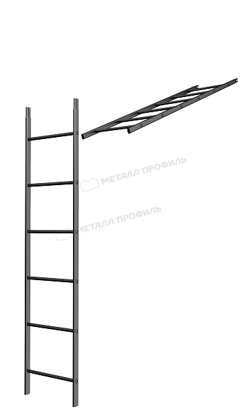 Лестница кровельная стеновая дл. 1860 мм без кронштейнов (9005) ― заказать в Компании Металл Профиль недорого.